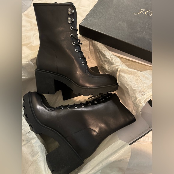 J. Crew New in Box Refined Leather Apron Toe Laceup Lug Boot size 6.5 black NWT - Picture 2 of 5